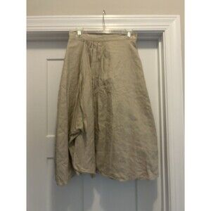 Preston & York Beige Linen Faux Wrap Pleated Midi Skirt Size 6 Coastal Classic